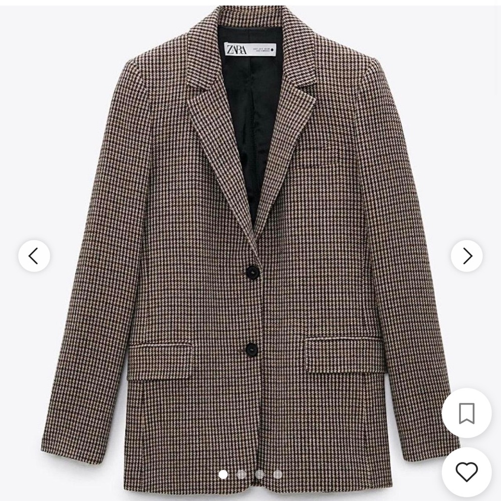 Zara Women's Black and Brown Checkered Blazer